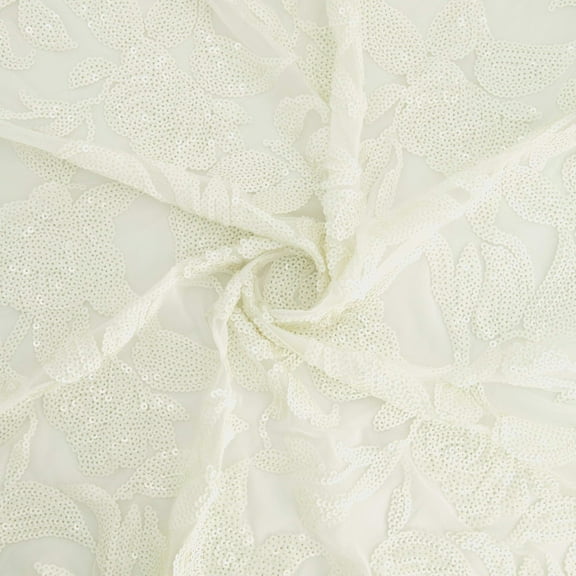 Zelouf Gina Floral Sequins On Stretch Mesh , Sewing, DIY, Crafts Fabric by the Yard, White/white, 3 Yard