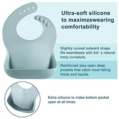 Silicone Bibs for Babies Toddlers Girls, Adjustable Waterproof BPA Free Soft Durable Bibs for eating with Large Pocket Food Catcher