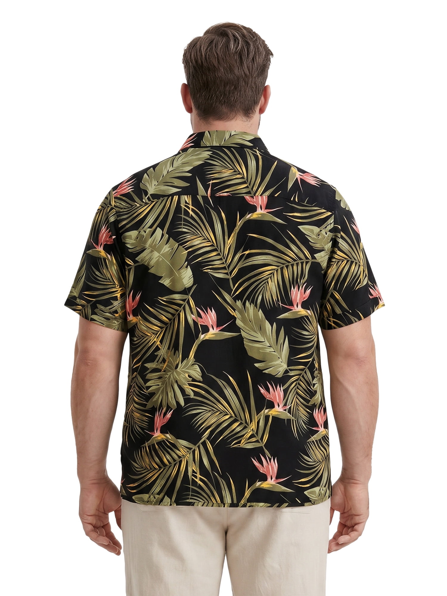 Cafe Luna Men’s and Big Men's Short Sleeve Tropical Bird of Paradise Print Camp Button-Down Shirt, S-5XL
