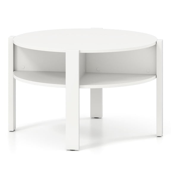 Spaco 29.5" Round Small Space Coffee Table, Open Storage Shelves, White