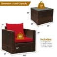 thumbnail image 3 of Costway 3PCS Patio Rattan Furniture Set Conversation Sofa Cushioned Garden Red, 3 of 11