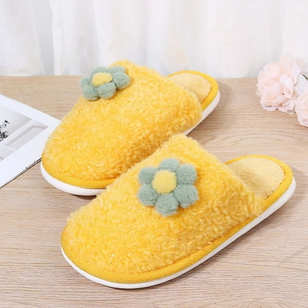 

Yoslce Fuzzy Slippers for Women Plush Warm Slippers Cartoon Flower Home Shoes Autumn And Winter Indoor Cotton Slipper