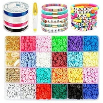 Flat Clay Beads for Jewelry Bracelet Making Kit,6mm 20 Colors Flat Polymer Heishi Beads DIY Arts and Crafts Kit with Smiley Face Letter Bead,Gifts for Girls Age 6-12