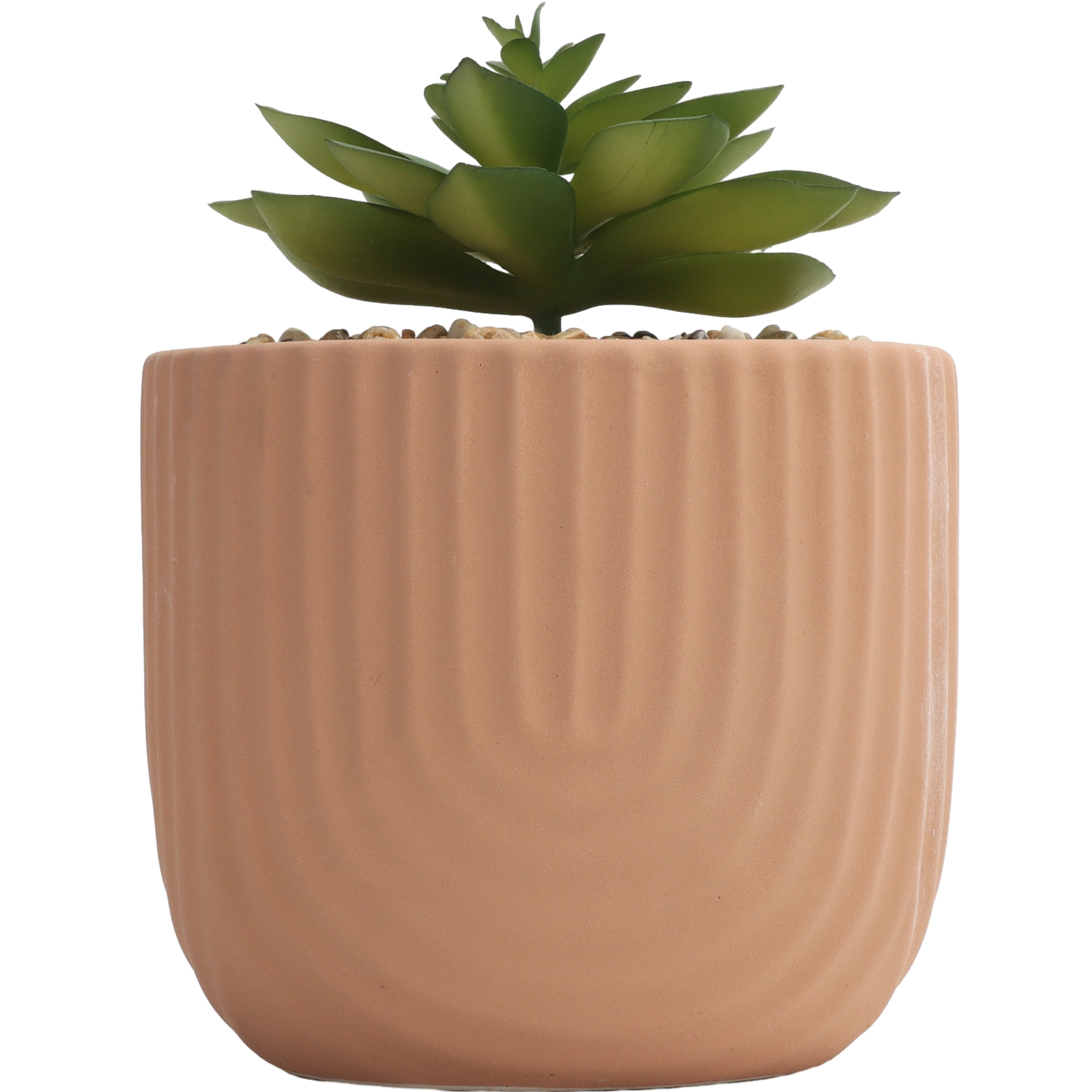 Home Decor Collection Indoor Arched Designed Terracotta 6.4" Pot with Faux Succulent Tabletop Décor