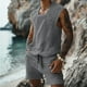 thumbnail image 2 of Conjunto Corto de Hombres 2 Piezas Trajes de Moda Casual Sólido Gira-Abajo Cuello Blusa Y Pantalones Traje, Poliéster, 2 of 6