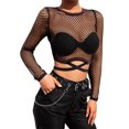 thumbnail image 2 of hirigin Women Mesh Crop Top, Long Sleeve Crew Neck Fish Net Sheer T-shirt Tops for Party Club, 2 of 9