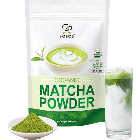 Soeos Organic Matcha Powder - Japanese Matcha, 2 oz (57g) | Antioxidant-Rich Green Tea for Lattes, Smoothies & Baking | Recyclable Bag