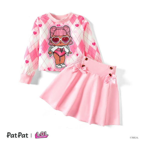 L.O.L. SURPRISE! Kid Girls Graphic Sweatshirt with Pink Bow Smocked Skirt 2 Pieces Outfit Sets,Sizes 5-12