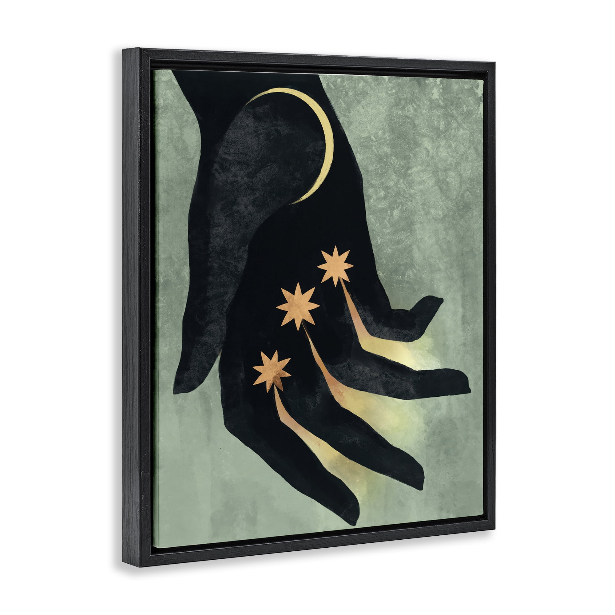 Stupell Industries Moon & Stars Hand Astrology & Stars Painting Black Floater Framed Canvas Art Print Wall Art, 25 x 31