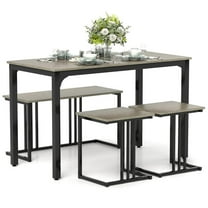 GVN Dining Room Table Set,Dining Table Set,4 Pieces Space-Saving Dining Table Set with Bench and 2 Stools-Oak