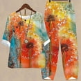 thumbnail image 1 of ICHUANYI Clearance Women's Summer Printed Half Sleeve Round Neck Cropped Top + Casual Pants Suit Set Two Piece Lounge Set(Orange, M) ICHUANYI WER2023081203244, 1 of 5