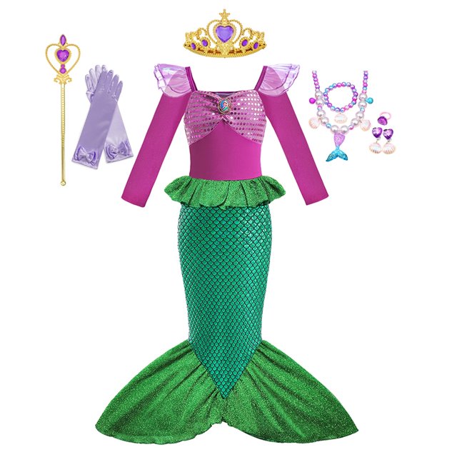 Disney Princess Little Mermaid Ariel vestidos para niñas cumpleaños fiesta carnaval niños Cosplay sirena disfraces Prom Clothing7-8T (Tag 140) Gao Jinjia LED