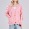 thumbnail image 2 of SGMVNU Women's Knit Cardigans Open Front Long Sleeve V Neck Button Down Loose Cardigan Sweaters Cable Knit Outwear Coats with Pockets Pink, Size M, 2 of 6