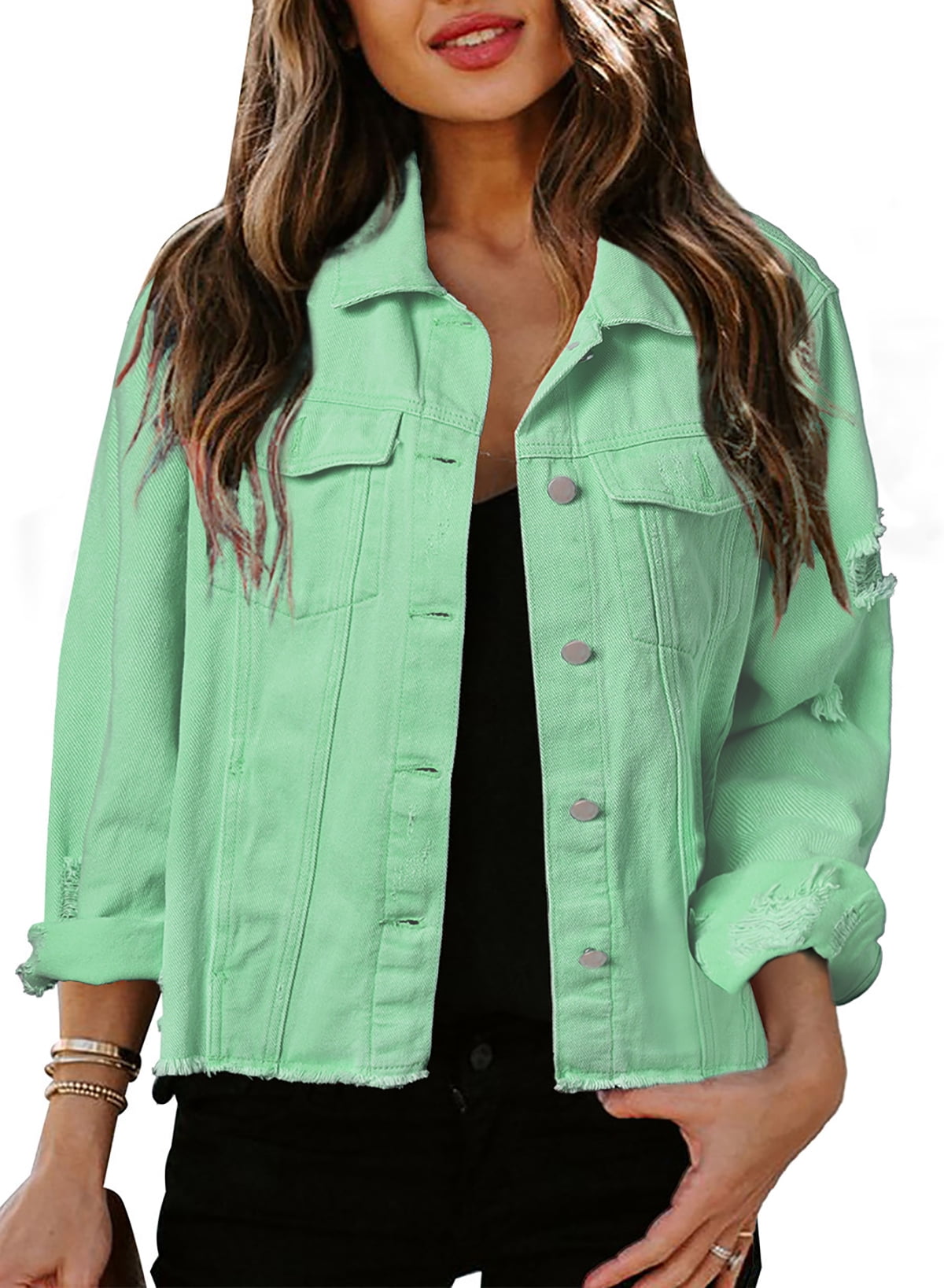 Acelitt Basic Cropped Jean Jacket Distressed Ripped Denim Coat Jean acelitt-basic-cropped-jean-jacket-distressed-ripped-denim-coat-jean