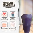 thumbnail image 2 of (1) Purple Reusable Travel Coffee Tumbler 16-ounce Cup for Home Kitchen Dining Office Drinkware Everyday Use Drinking Mug Holiday Birthday Parties Beverage Drinks Container Gift Set Supplies, 2 of 7
