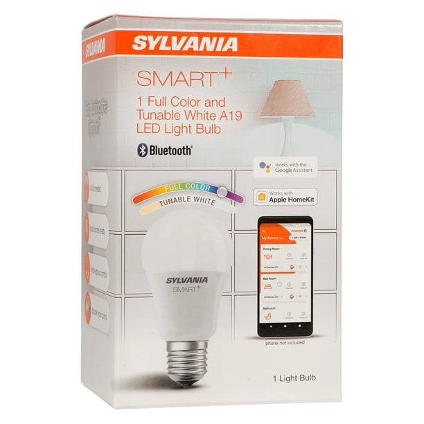 Trække ud Soak partiskhed SYLVANIA Smart Bluetooth LED Light Bulb, A19, 60W, Full Color, Tunable  White, Dimmable, 2700K-6500K, Works with Amazon Alexa, Apple HomeKit and  Google Assistant - Walmart.com
