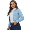 thumbnail image 1 of INSPIRE CHIC Veste Courte Décontractée pour Femme en Faux Suède à Col Cranté Boutonnée avec Poches Bleu Pâle TP, 1 of 5