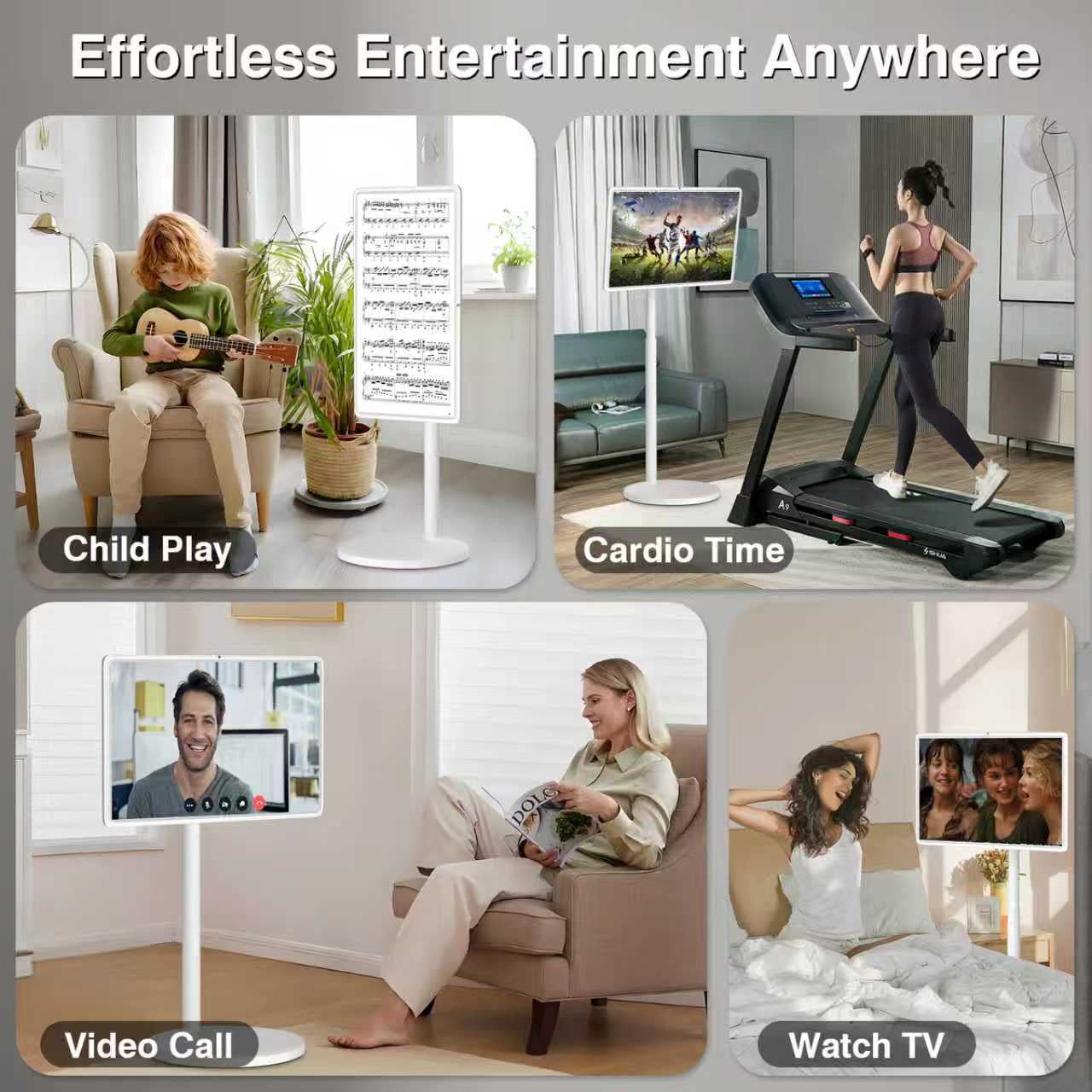 32-Inch 1080P Portable Rolling Smart TV on Wheels , 8GB RAM+128GB Storage, Android 13, Built-in Battery(5-8H), Full Swivel Rotation, Voice Remote Control