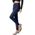thumbnail image 4 of Pantalones de cuero sintético CURVY GLAM para mujer, de cintura alta, ajustados y elásticos, estilo motociclista, color azul, 4 of 6