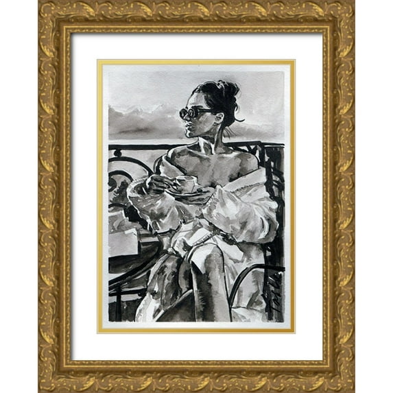 Tashe 11x14 Gold Ornate Wood Framed with Double Matting Museum Art Print Titled - Lazy Morning