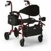 Medline Combination Rollator Transport Wheelchair, Folding Rolling Walker Wheel Chair, 6" Wheels, 250lb Weight Capacity, Red Frame