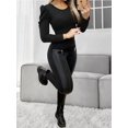 thumbnail image 2 of Women High Waist Patchwork Leggings Zipper Pockets Slim Fit Casual Going Out Pants, 2 of 8