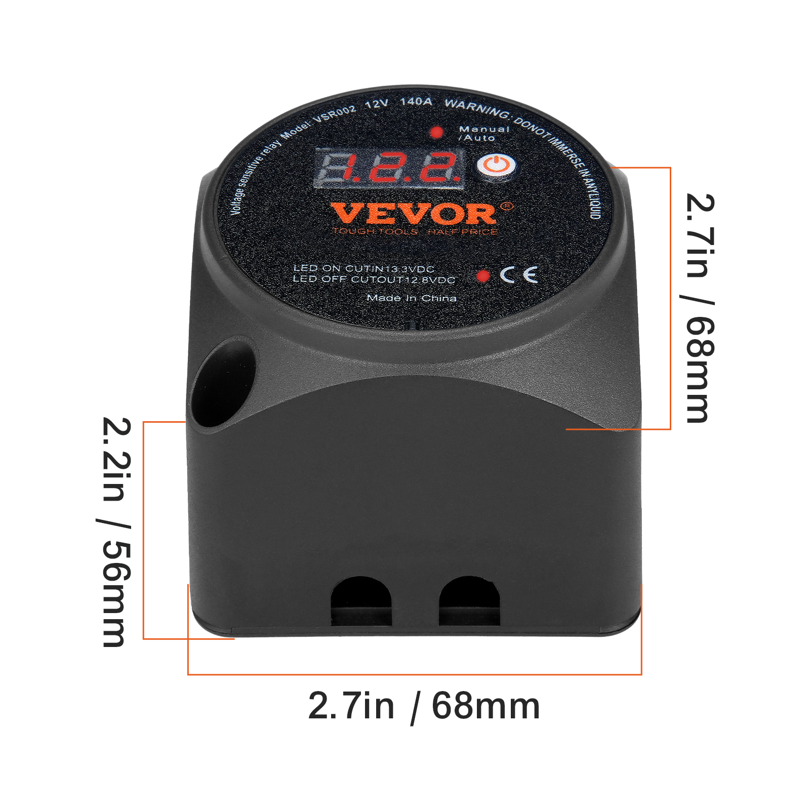 VEVOR Dual Battery Isolator Kit, 12V 140Amp, Manual and Auto Modes VSR Voltage Sensitive Relay with LCD Screen, Smart Battery Isolator for ATV UTV RV Camper Off-Road Vehicle Caravan Truck Boat Yacht
