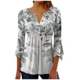 thumbnail image 1 of Meichang Chemisiers Boutonnés pour Femmes 2024 Tunique Plissée Manches 3/4 Évasées Chemise Décontractée à Imprimé Floral Blouse Évasée Douce Extensible Fendue Col en V T-Shirts Haut pour les Vacances, 1 of 5