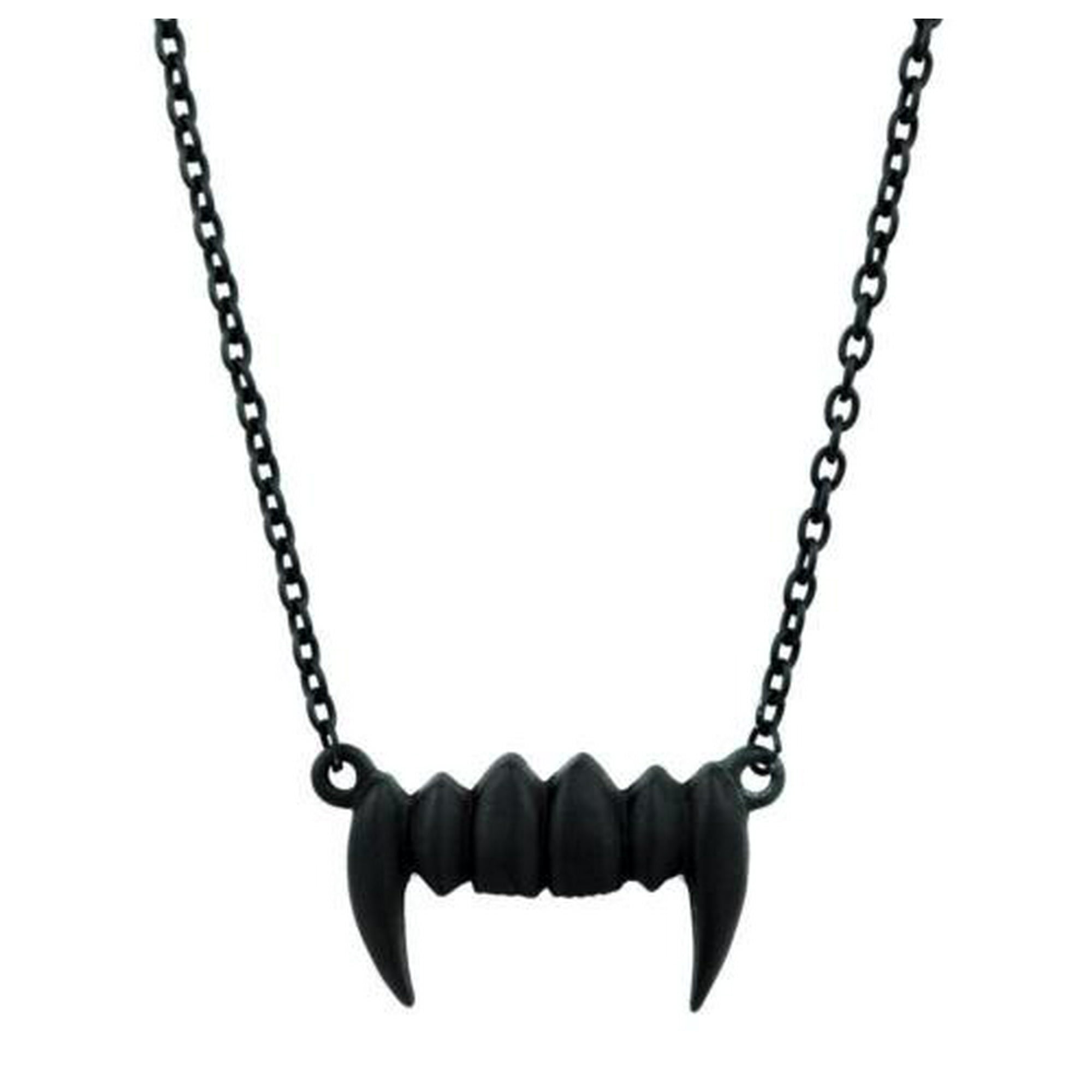 Black Matte Vampire Teeth Fangs Necklace with Chain Gothic