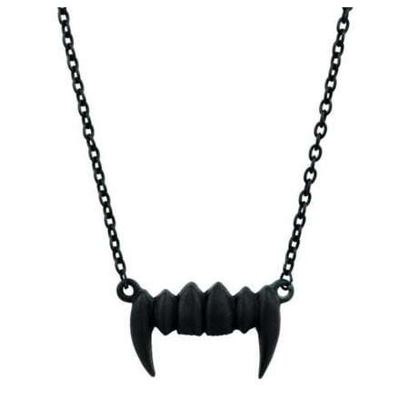 Black Matte Vampire Teeth Fangs Necklace with Chain Gothic Psychobilly