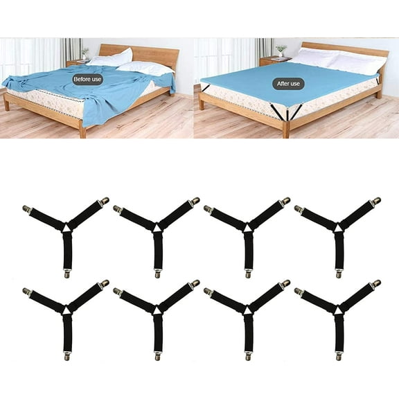 Fitted Sheet Clips, Bed Sheet Suspenders for Adjustable Beds, Bed Sheet Fasteners, 8 PCS Elastic Bed Sheet Grippers Heavy Duty, Bed Sheet Holder Straps Set for Crib Twin XL Full California King Queen