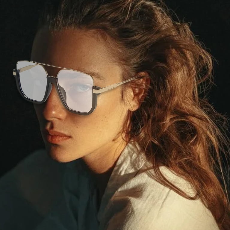 Retro Oversized Aviator Sunglasses -Vintage 70s Style Square Frame Yellow Lenses Oversized Sunglasses Mens 70s Sunglasses Trendy Aviator  main image 4