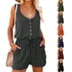 thumbnail image 4 of Mameluco sin mangas de verano para mujer, mono informal con cuello redondo y botones en la cintura, camiseta sin mangas con bolsillo, 4 of 6