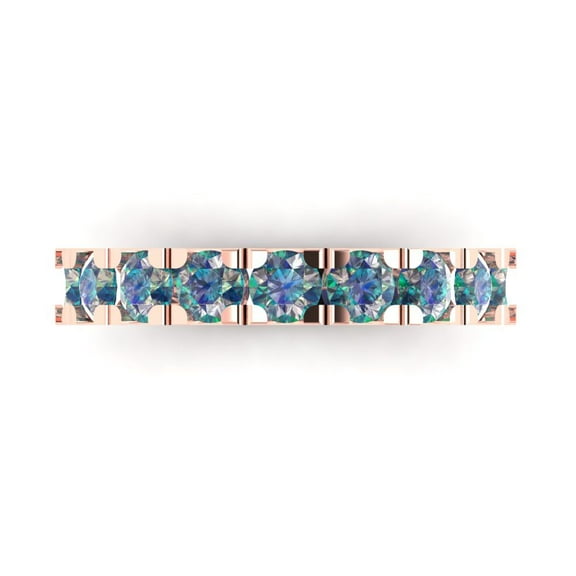 1.53 ctw Wedding Band for Women - 18K Rose Gold Blue Moissanite Stackable Eternity Ring