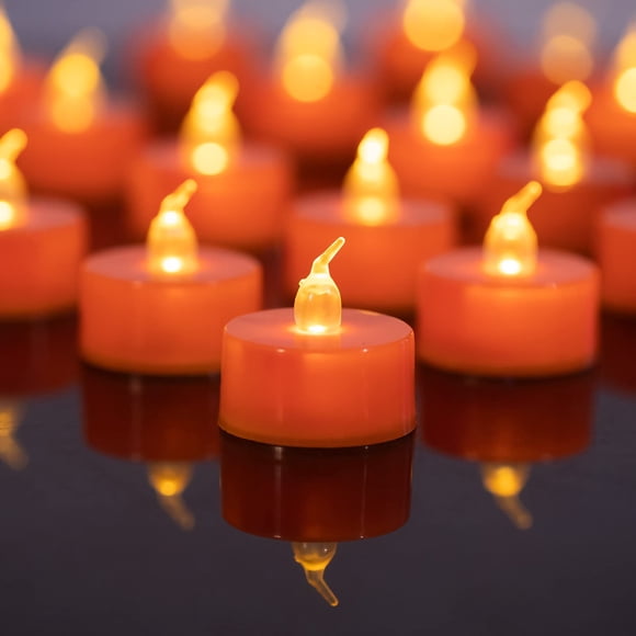 Velas de té LANKER, color naranja parpadeante, LED, 24 unidades