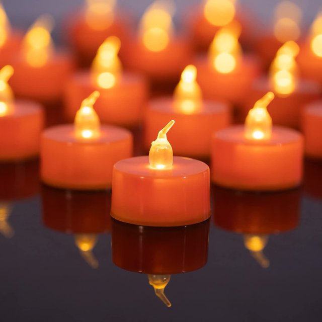 Velas de té LANKER, color naranja parpadeante, LED, 24 unidades
