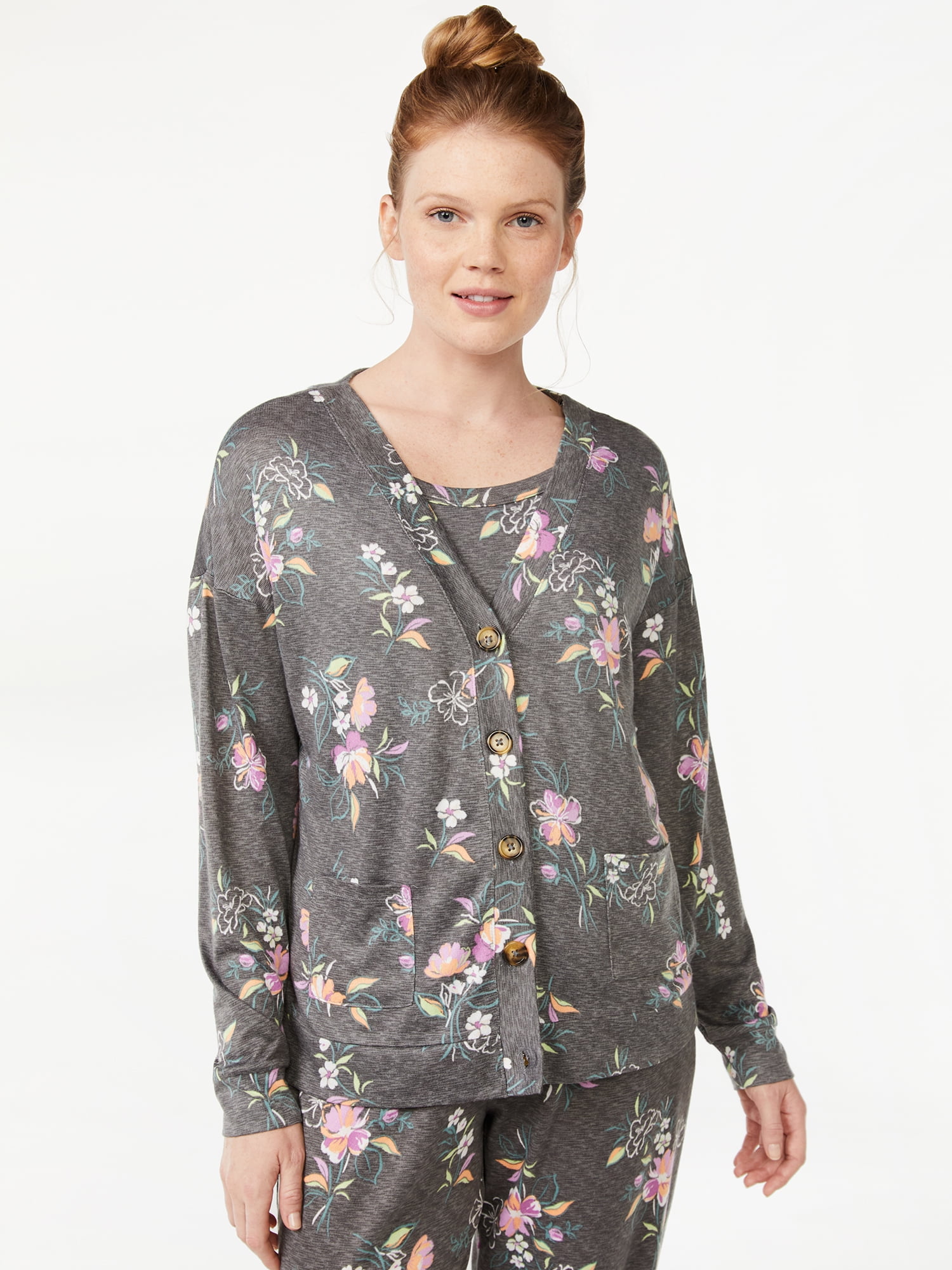 Joyspun Women's Hacci Knit VNeck Cardigan, Lightweight, Sizes S to 3X