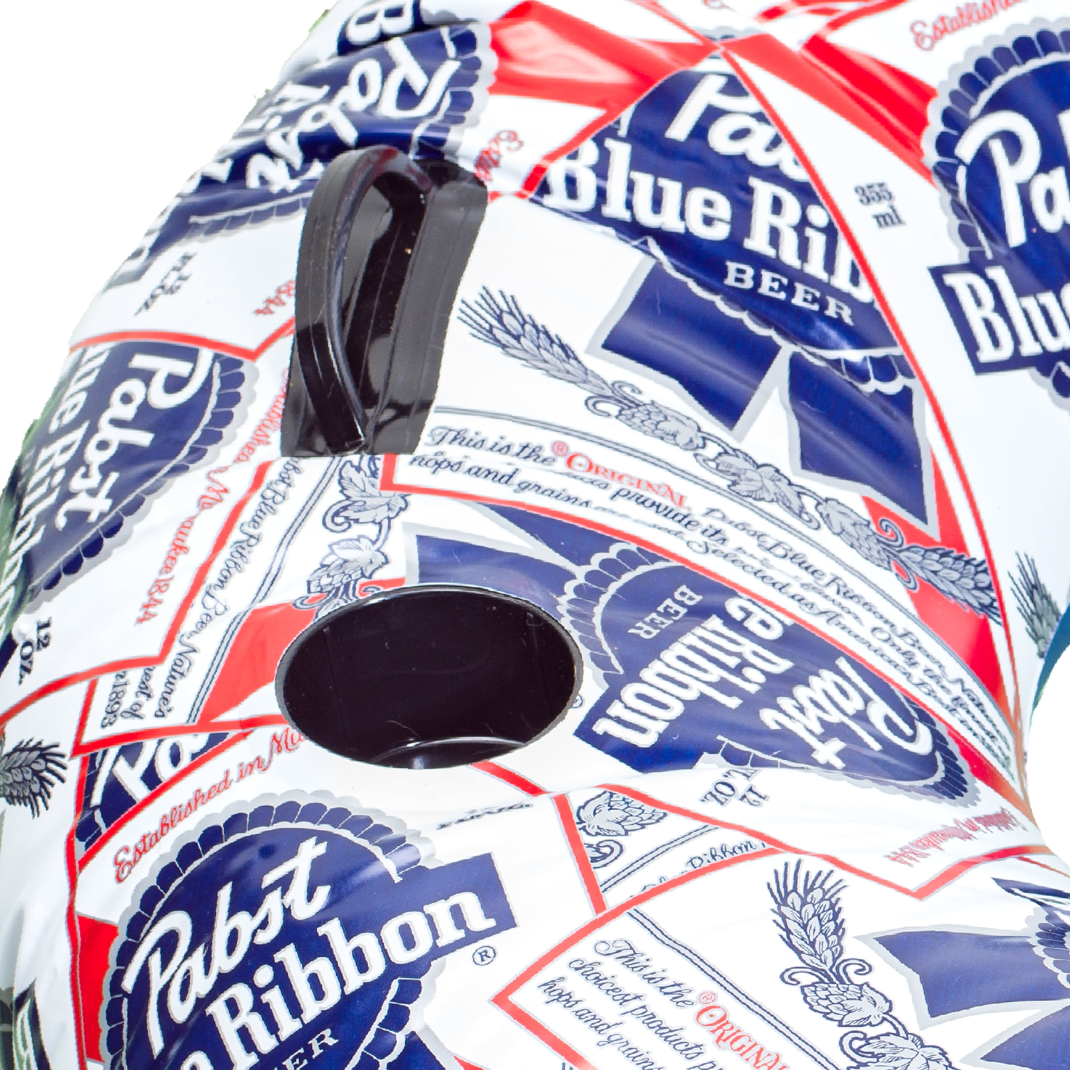 Pabst Blue Ribbon Inflatable Swim Tube Adult Ring Float for Pools Rivers Lakes, Built-in Handles and Cup Holder