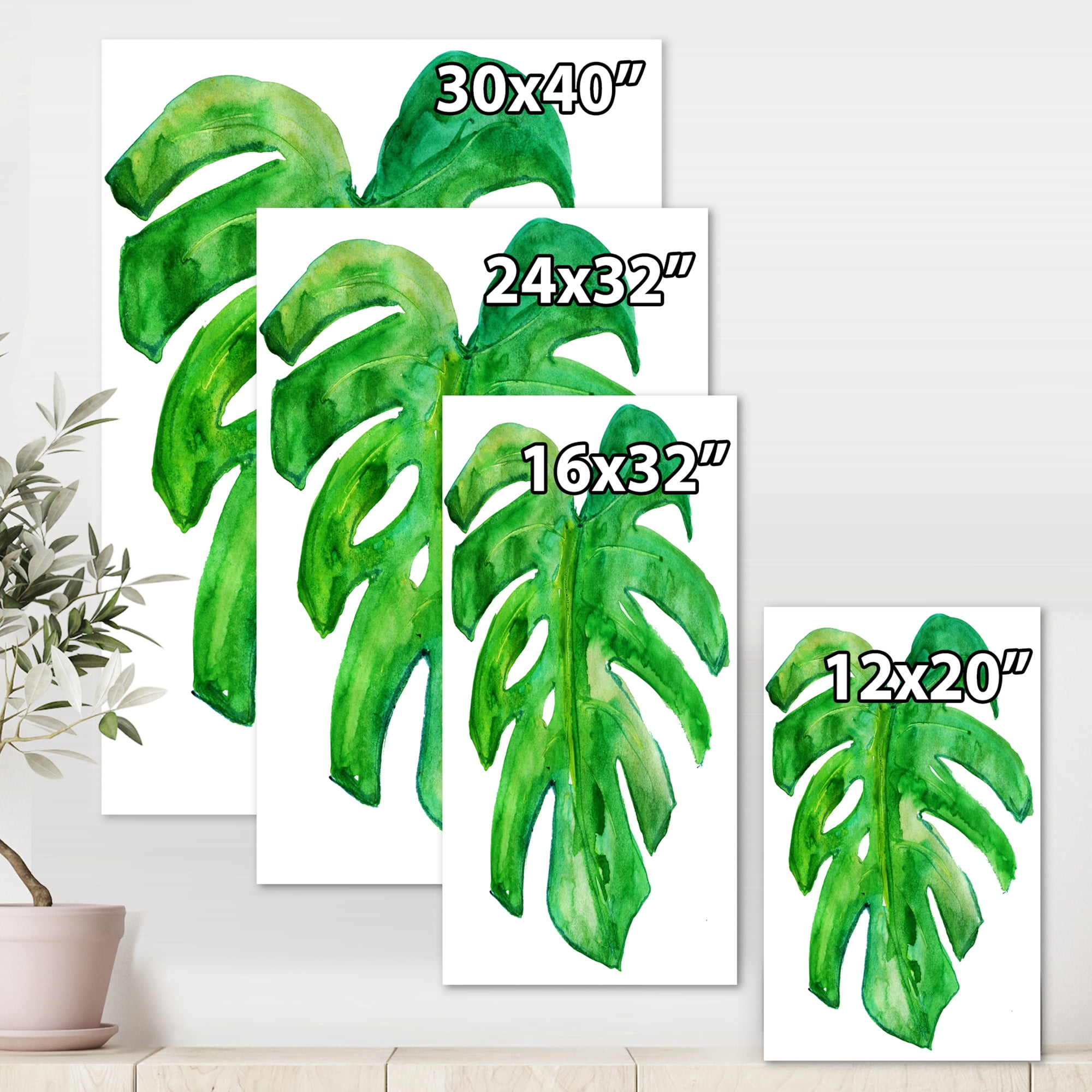 Close Up Of Tropical Leaf Of Monstera I 12 in x 8 in Painting Canvas Art Print, by Designart