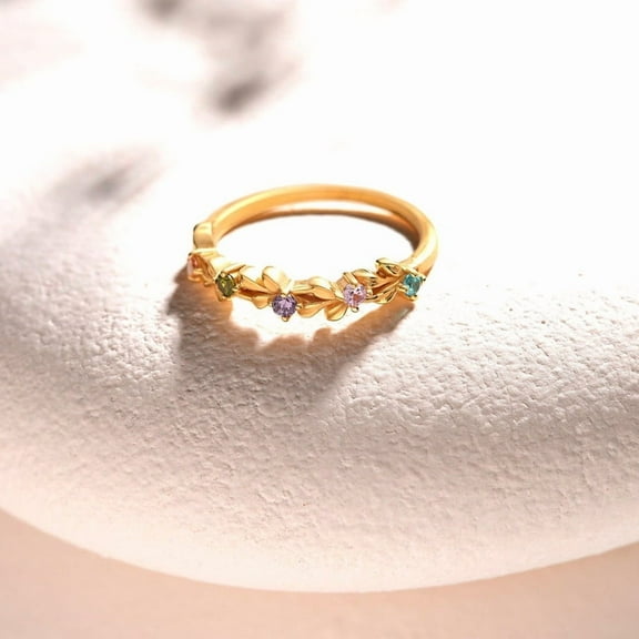 Mothers Ring 4 GemStone / Floral Birthstone Ring for Mom / Personalized Women's Jewelry / Rings for Women
