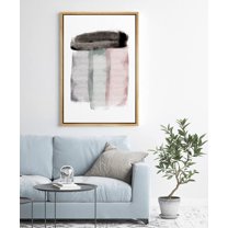 PixonSign Framed Canvas Print Wall Art Black, Gray, Green and Pink Stripes Geometric Shapes Digital Art Modern Art Minimalist Relax/Calm Cool for Living Room, Bedroom, Office - 16"x24" Natural