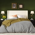 thumbnail image 3 of Queen Size Velvet Upholstered Platform Bed Frame with Vertical Channel Tufted Wingback Headboard, Strong Wooden Slats, Cream White, 3 of 8