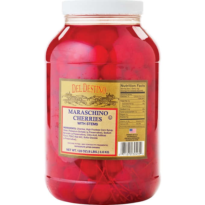 Del Destino Maraschino Cherries with Stems, 128 oz (8 lbs)