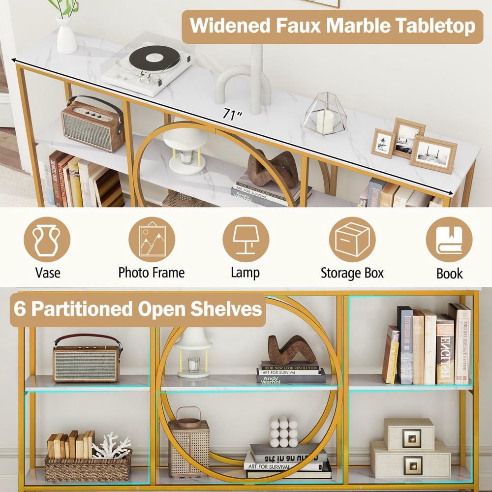 Barara King 3-Tier Console Desk Table with Faux Marble Top and Storage Shelves, Entryway Table for Hallway, Living Room, White