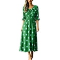 thumbnail image 2 of Dolkfu Keyhole Neck Dresses for Women Dressy Casual Green 3/4 Sleeve Waist Cinched Long-Length Fit & Flare Dresses Polka Dot Vacation Green,M, 2 of 5
