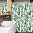thumbnail image 3 of Green Stall Shower Curtain, Mexican Texas Cactus Plants Spikes Cartoon Like Artistic Print, Fabric Bathroom Set with Hooks, 54W X 78L Inches, White Pale Pink and Lime Green, by Ambesonne, 3 of 4