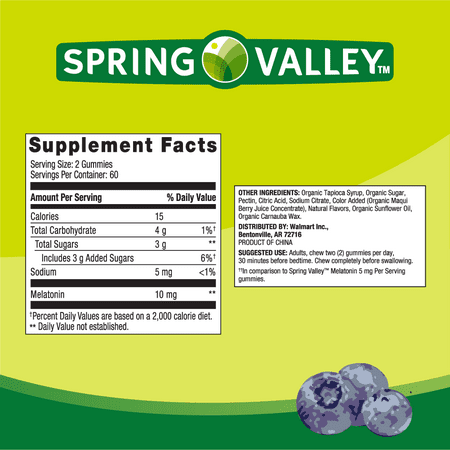 Spring Valley Vegetarian Melatonin Gummies, 10 mg, 120 ct