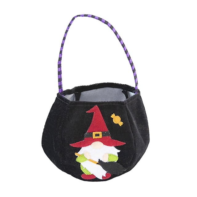 Bolsa de dulces de Halloween con forma de calabaza, multiusos, 22 x 18 cm, plegable, de tela negro