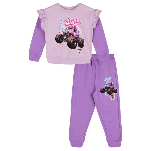 Monster Jam Sparkle Smash Fleece Pullover Sweatshirt and Jogger Pants Outfit Set Toddler to Big Kid
