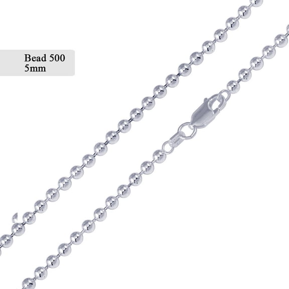Sterling Silver 925 High Polished Ball Bead 500 Chain 5mm Made in Italy 22" Jewelry Female Unisex